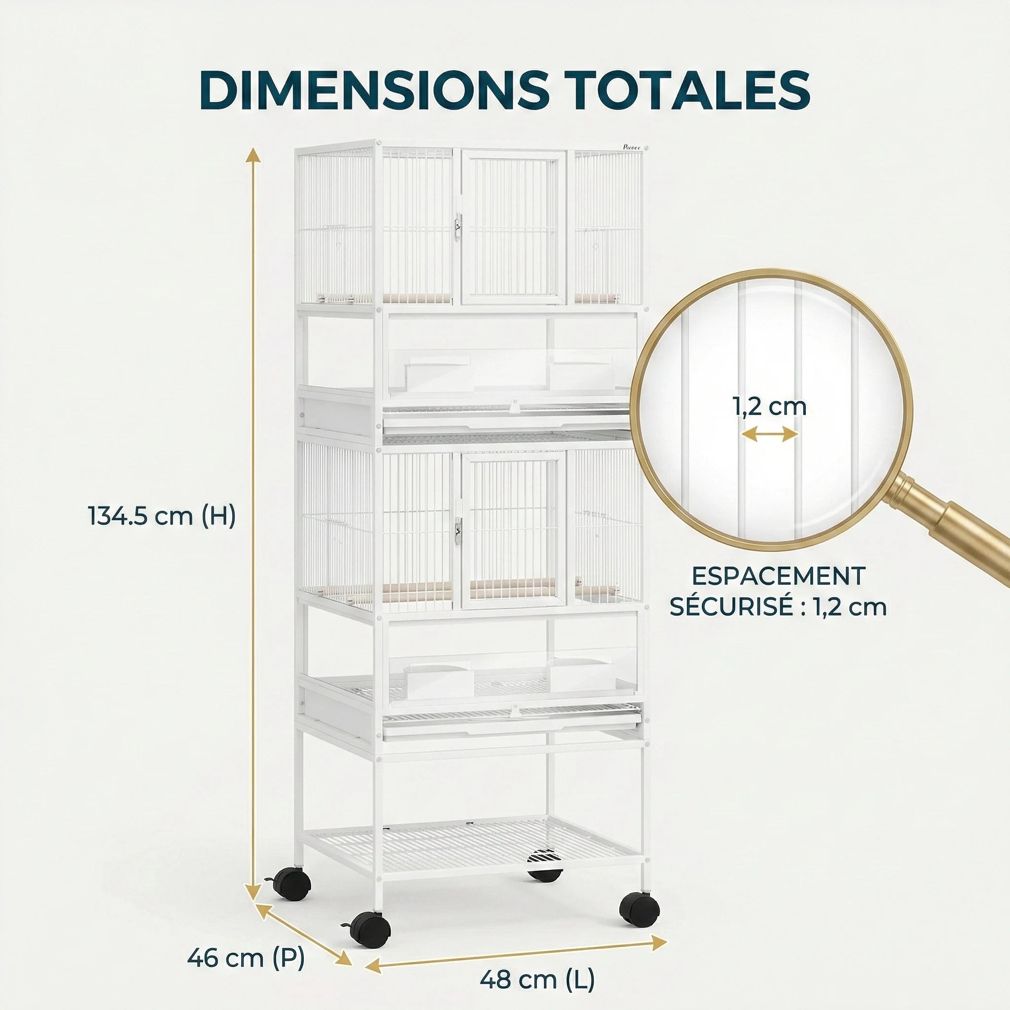 Cage Oiseaux Avec Séparation Et Espace De Rangement Sur Roulettes 48X46X134.5 cm
