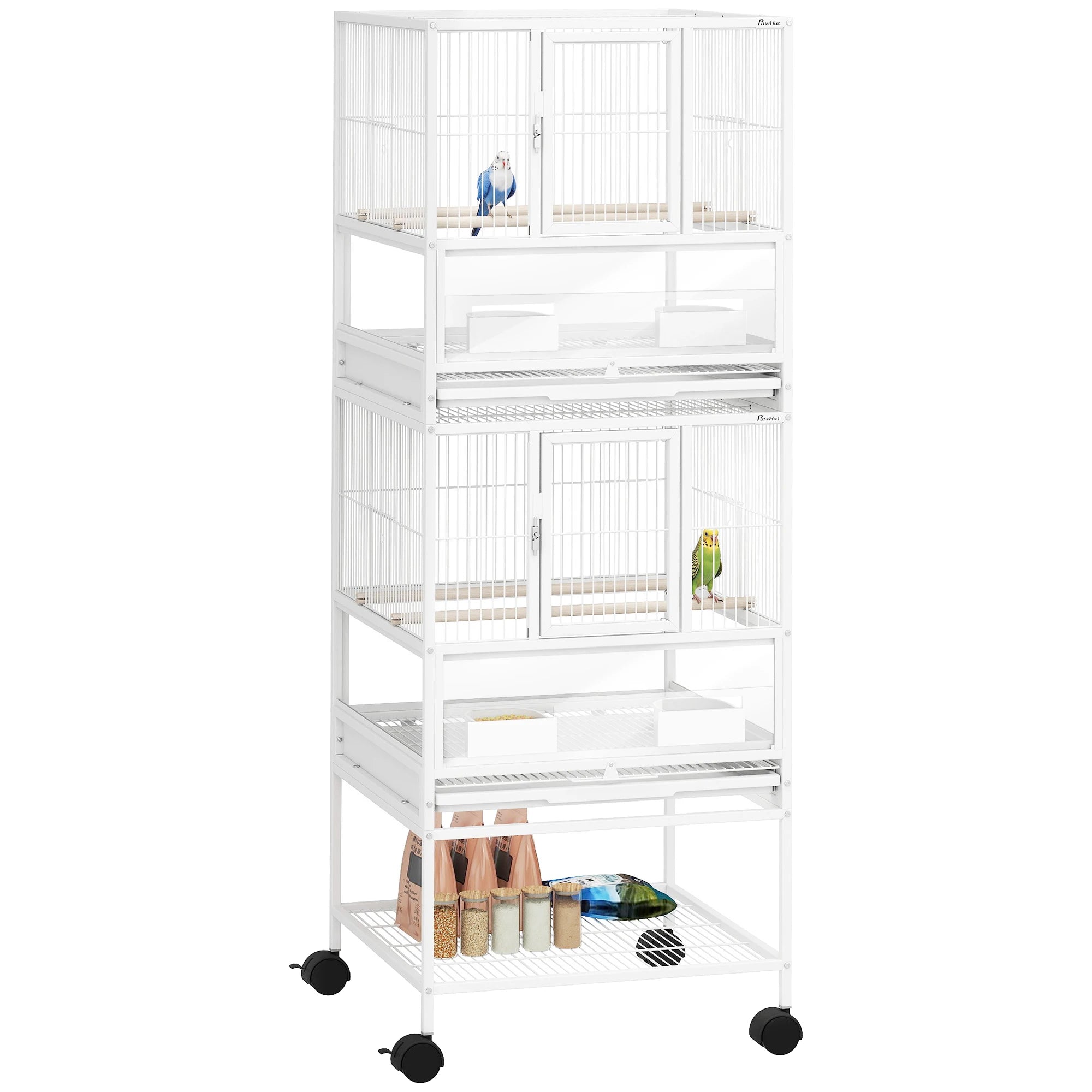 Cage Oiseaux Avec Séparation Et Espace De Rangement Sur Roulettes 48X46X134.5 cm