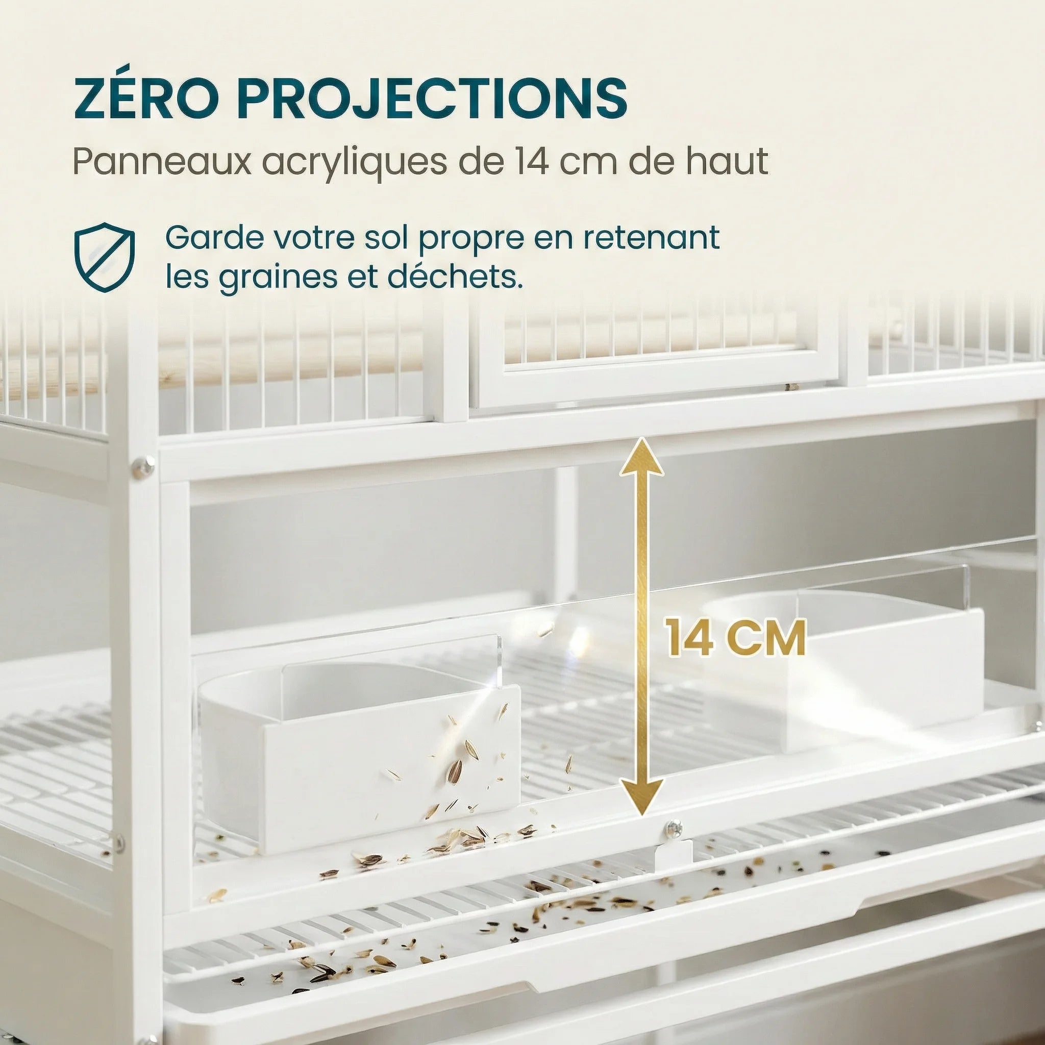 Cage Oiseaux Avec Séparation Et Espace De Rangement Sur Roulettes 48X46X134.5 cm