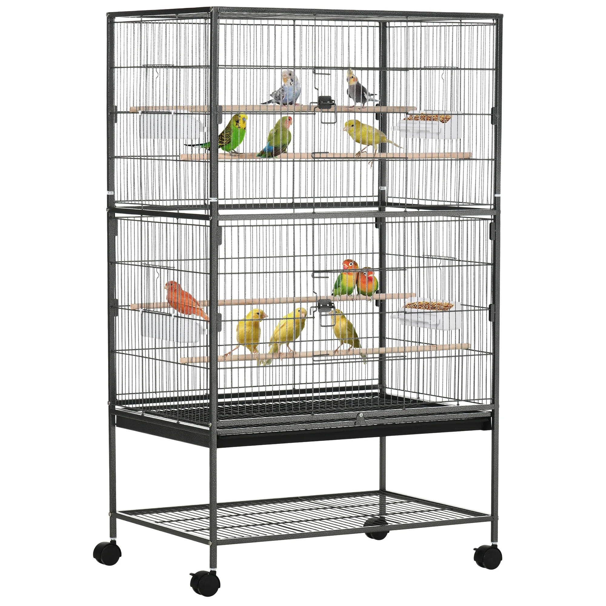Cage Pour Perruche Calopsitte Sur Roulettes Grise 78X52X132 cm