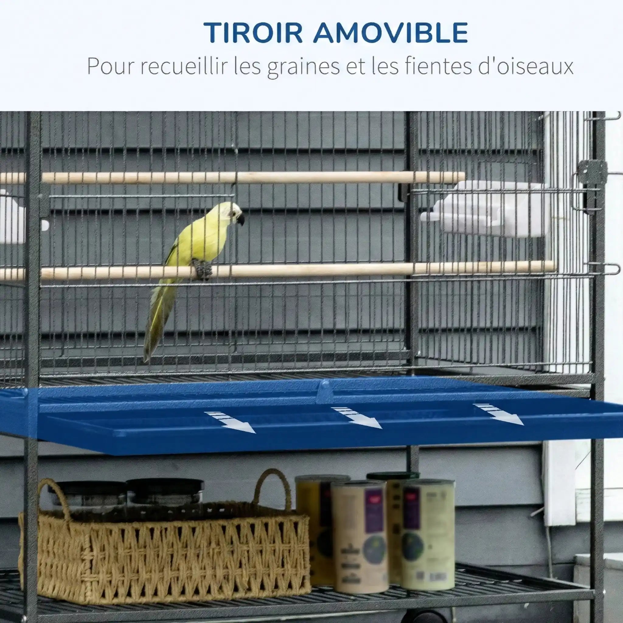 Cage Pour Perruche Calopsitte Sur Roulettes Grise 78X52X132 cm