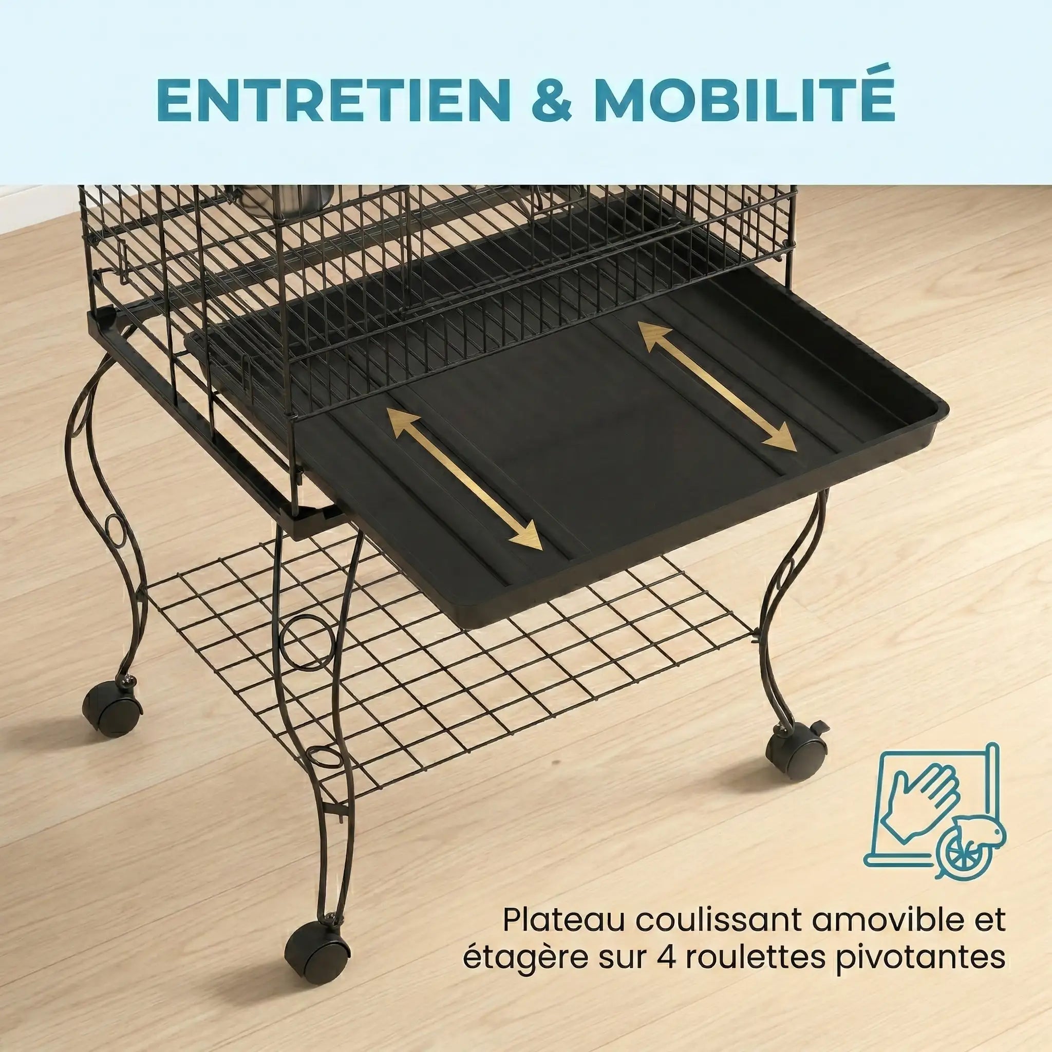 Grande Cage Oiseau Ancienne Noir Sur Roulettes 51X51X153 cm