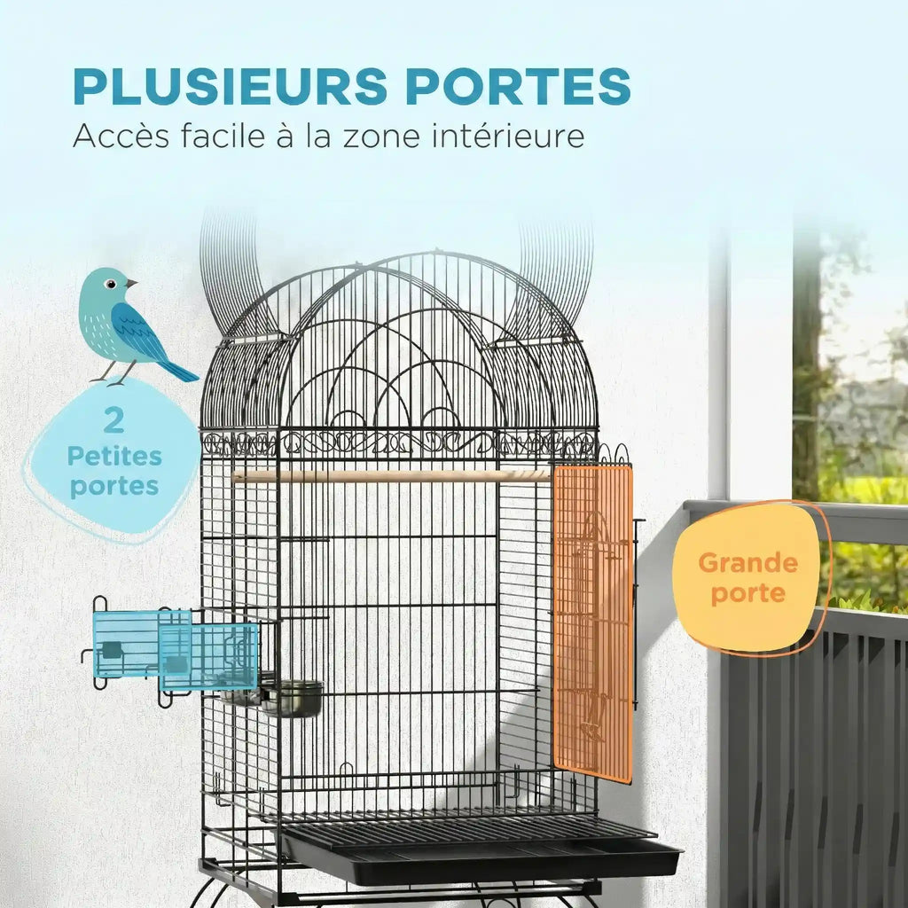 Grande Cage Oiseau Ancienne Noir Sur Roulettes 51X51X153 cm