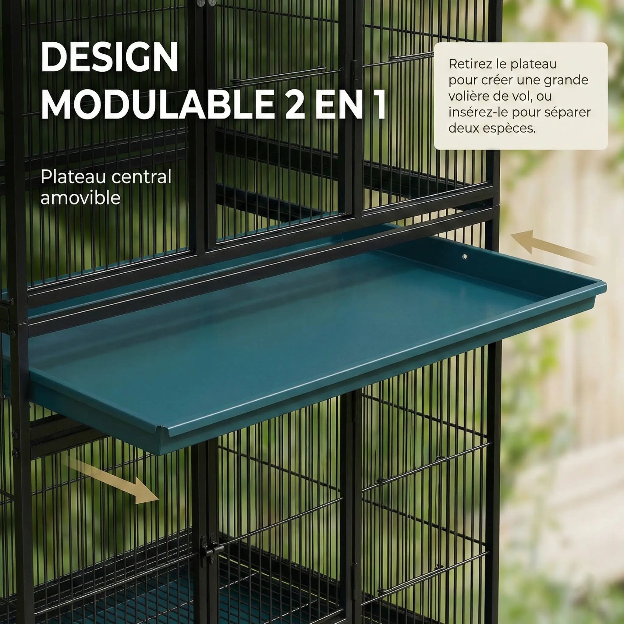 Volière Avec Séparation Intérieur Noir Sur Roulettes 51x50x140 cm